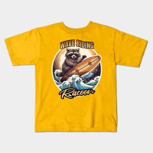 Wave Riding Racoon Kids T-Shirt